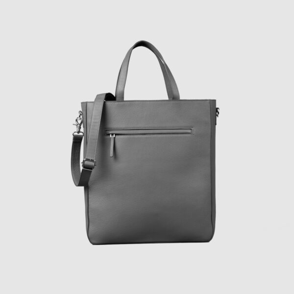 The Poet Grey Leather Tote Bag - Image 2