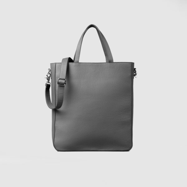 The Poet Grey Leather Tote Bag - Image 3