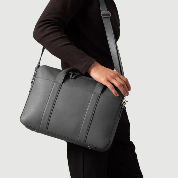 The Captain Grey Leather Briefcase - Image 5