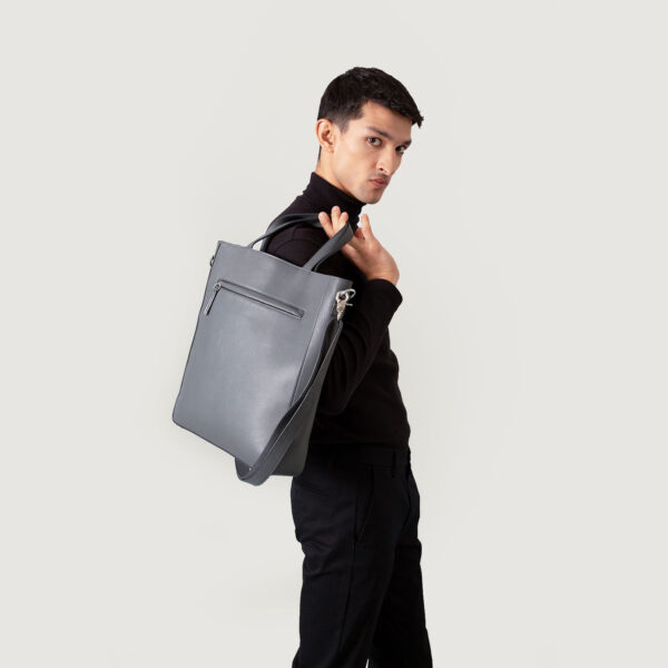 The Poet Grey Leather Tote Bag - Image 5