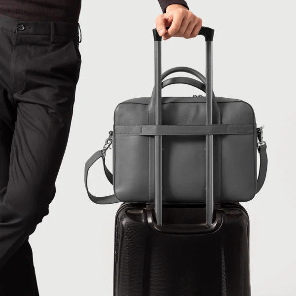 The Captain Grey Leather Briefcase - Image 9