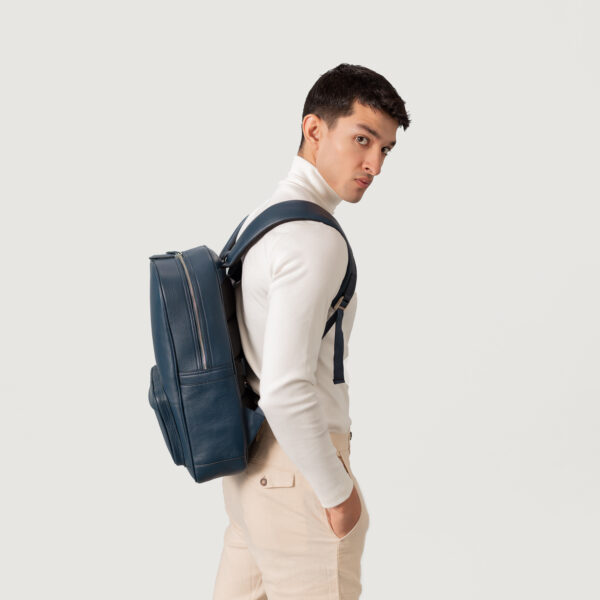 The Philos Midnight Blue Leather Backpack - Image 9