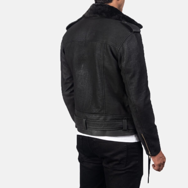 Black Disressed Leather Biker Jacket For Men