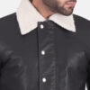 Shearling Collar Black Leather Jacket For Men