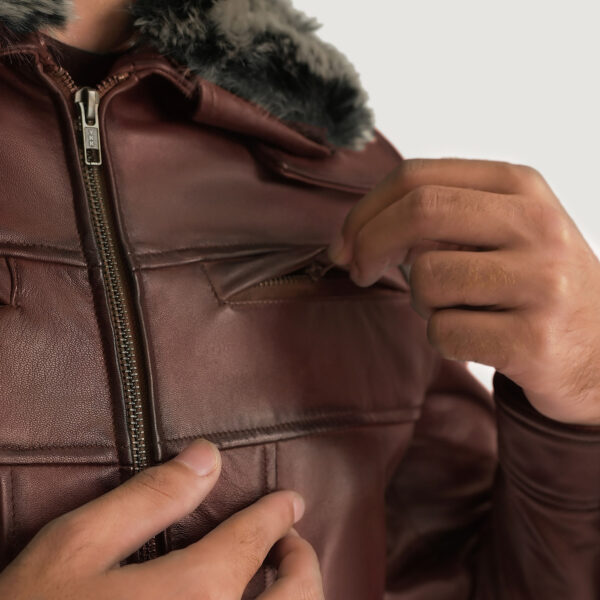 Evan Hart Fur Brown Leather Jacket - Image 2