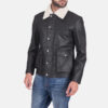 Fur Collar Leather Jacket in Black For Men