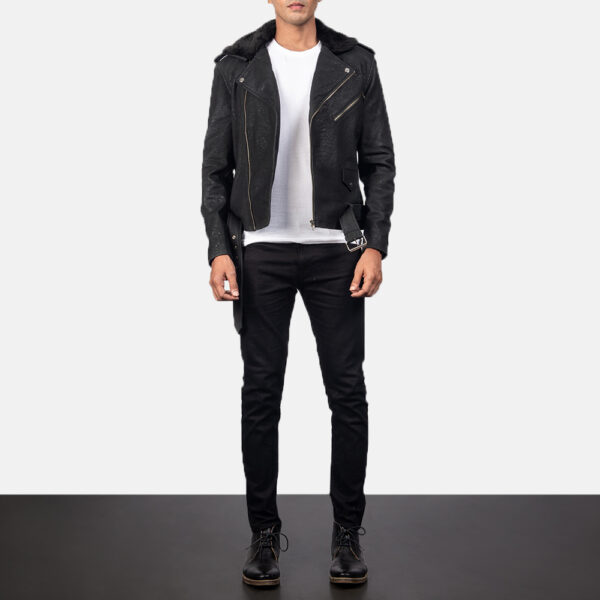 Disressed Black Leather Biker Jacket on Sale