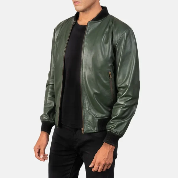 Shane Green Leather Bomber Jacket - Image 3