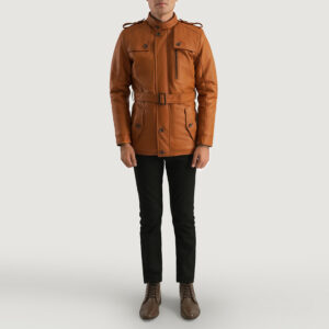 Hunter Tan Brown Fur Leather Jacket For Men