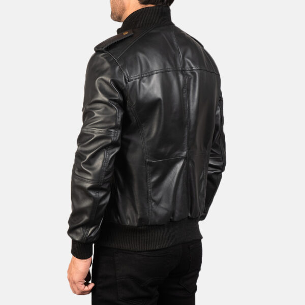 Agent Shadow Black Leather Bomber Jacket - Image 4