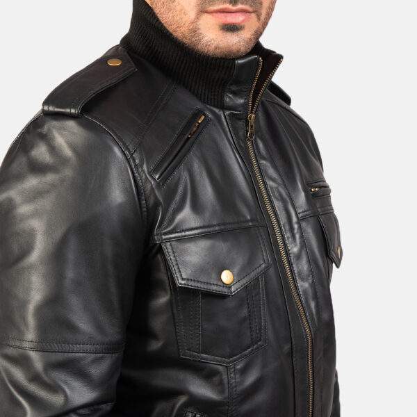 Agent Shadow Black Leather Bomber Jacket - Image 6