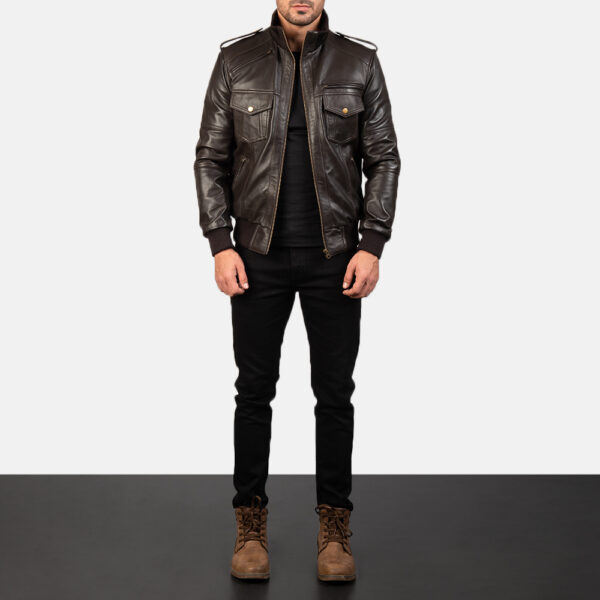 Agent Shadow Brown Leather Bomber Jacket