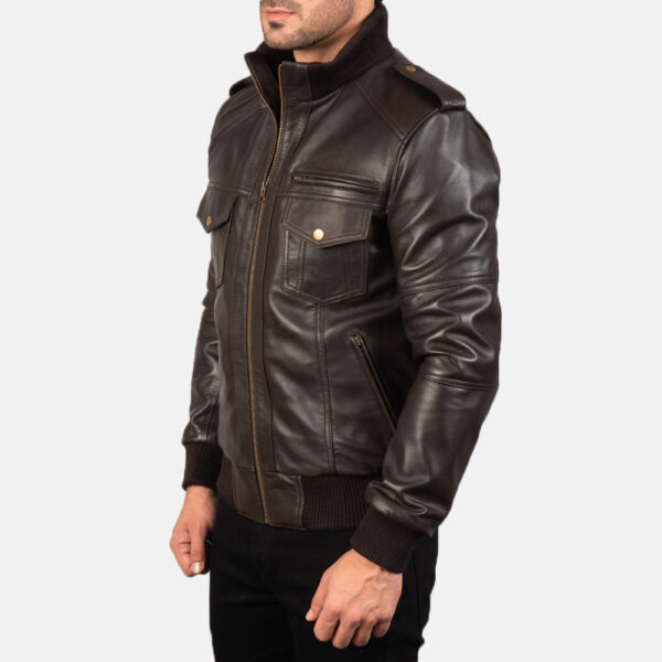 Agent Shadow Brown Leather Bomber Jacket - Image 3