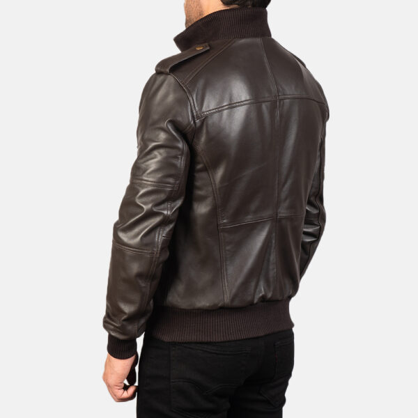 Agent Shadow Brown Leather Bomber Jacket - Image 4