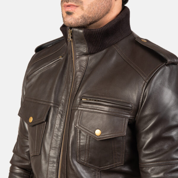 Agent Shadow Brown Leather Bomber Jacket - Image 5