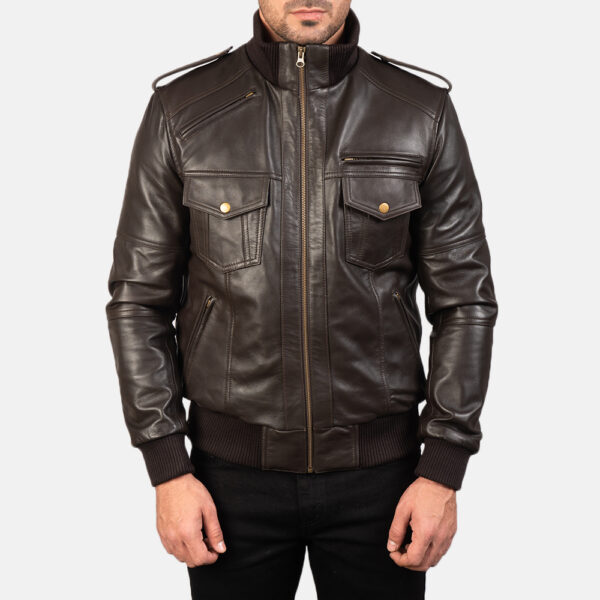 Agent Shadow Brown Leather Bomber Jacket - Image 6