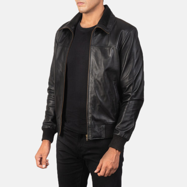 Air Rolf Black Leather Bomber Jacket - Image 2