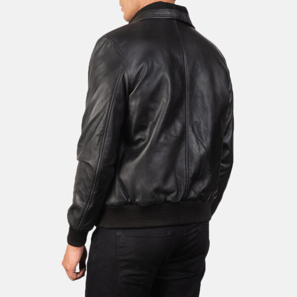 Air Rolf Black Leather Bomber Jacket - Image 3