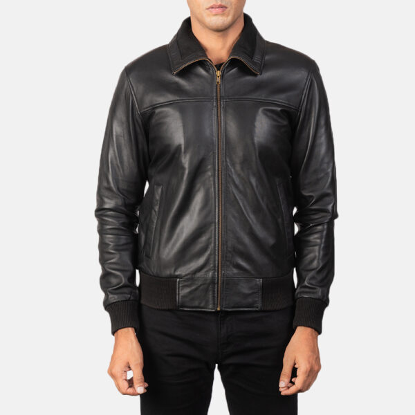 Air Rolf Black Leather Bomber Jacket - Image 4