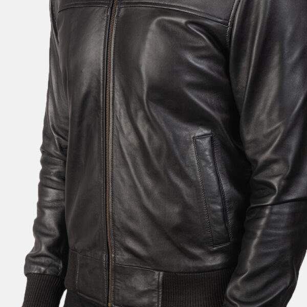 Air Rolf Black Leather Bomber Jacket - Image 5