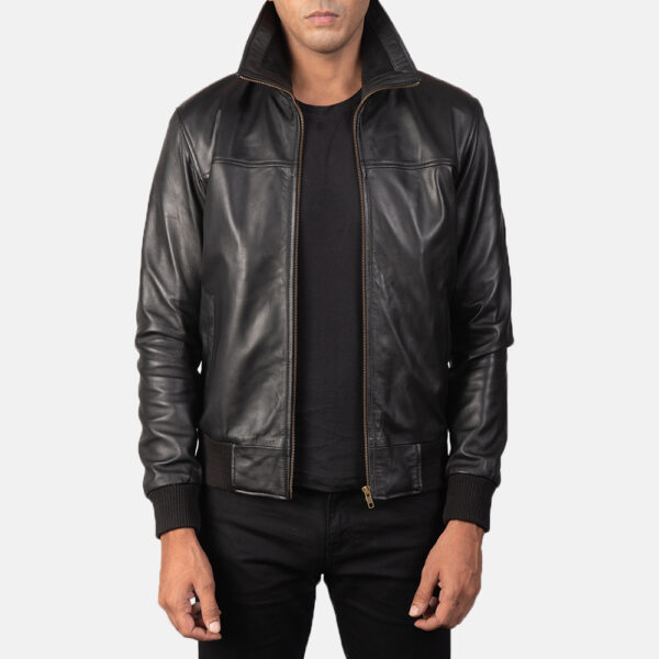 Air Rolf Black Leather Bomber Jacket - Image 6