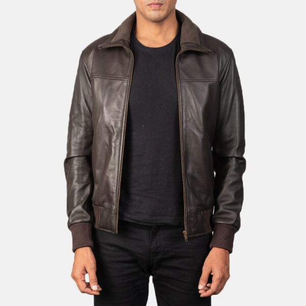 Air Rolf Brown Leather Bomber Jacket - Image 2