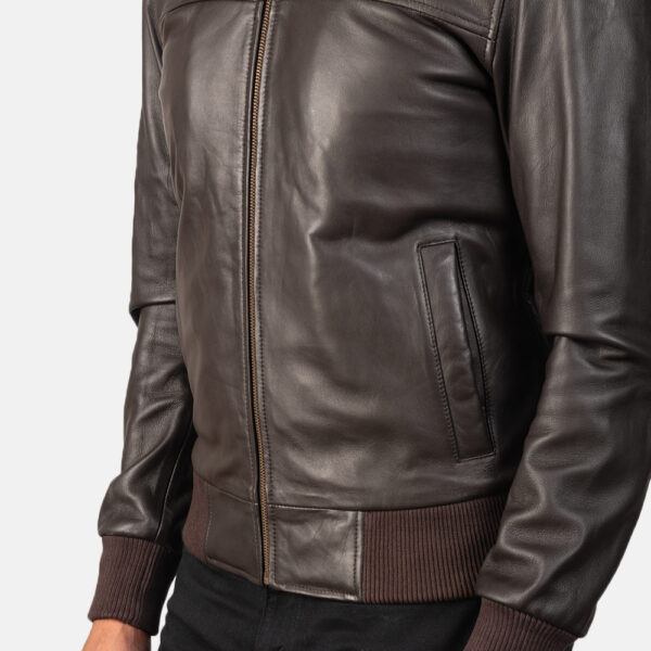 Air Rolf Brown Leather Bomber Jacket - Image 5