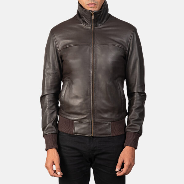 Air Rolf Brown Leather Bomber Jacket - Image 6