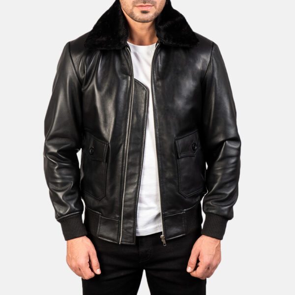 Airin G-1 Black Leather Bomber Jacket - Image 2