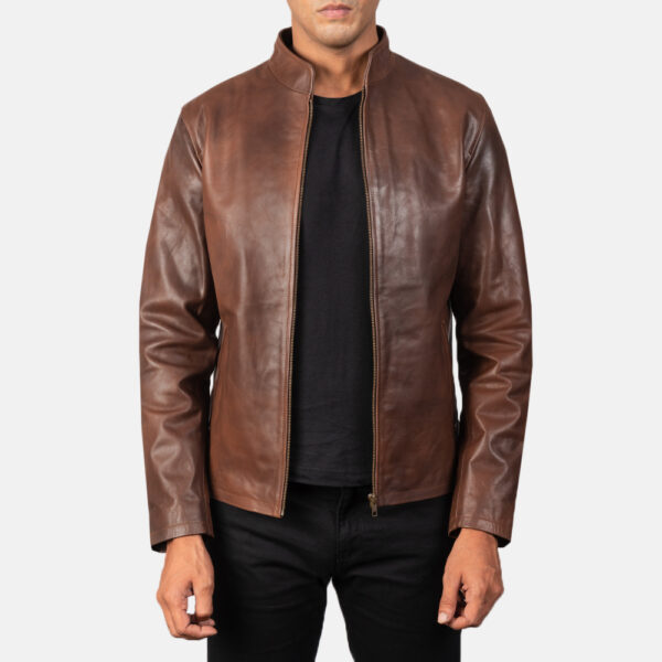 Alex Brown Leather Biker Jacket - Image 2