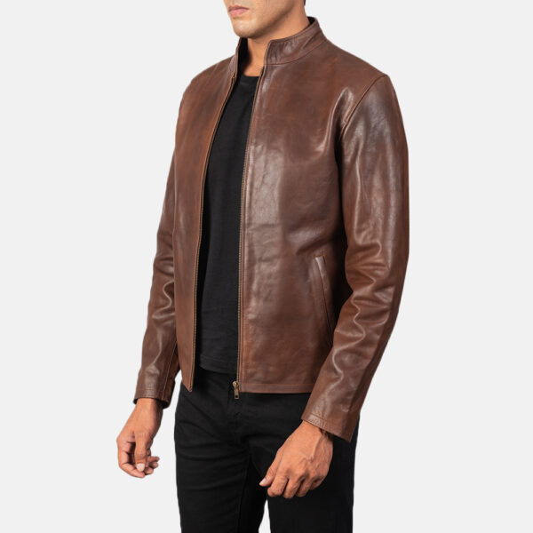 Alex Brown Leather Biker Jacket - Image 3