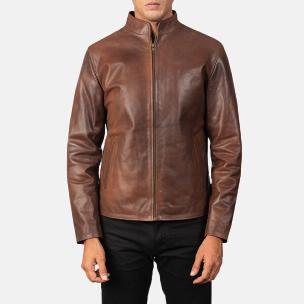 Alex Brown Leather Biker Jacket - Image 5