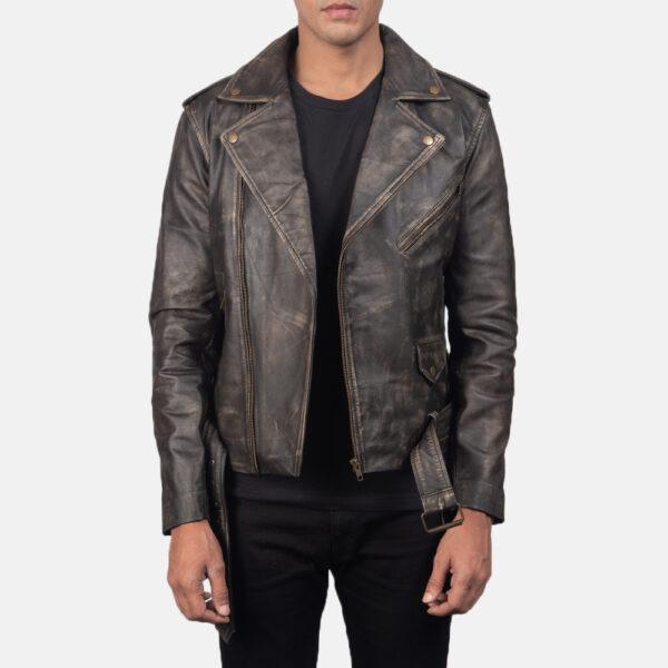 Allaric Alley Distressed Brown Leather Biker Jacket - Image 2