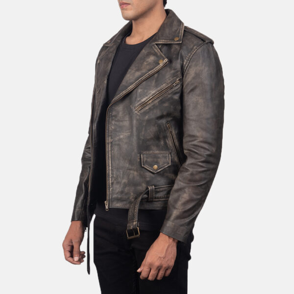 Allaric Alley Distressed Brown Leather Biker Jacket - Image 3