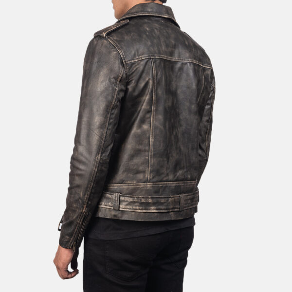 Allaric Alley Distressed Brown Leather Biker Jacket - Image 4