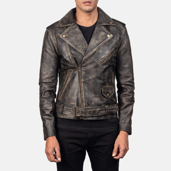 Allaric Alley Distressed Brown Leather Biker Jacket - Image 5