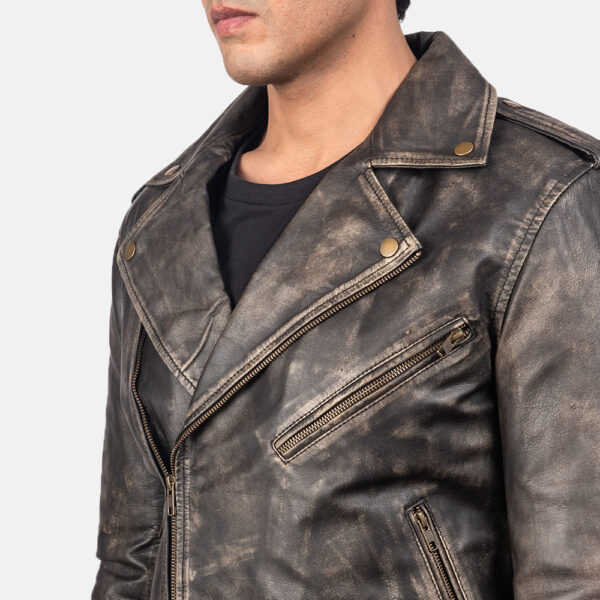 Allaric Alley Distressed Brown Leather Biker Jacket - Image 6