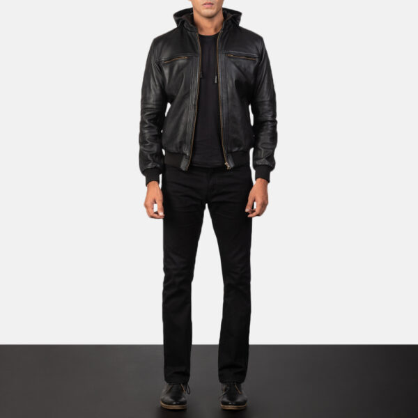 Bouncer Biz Black Leather Bomber Jacket