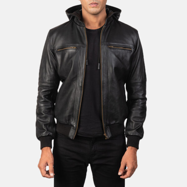 Bouncer Biz Black Leather Bomber Jacket - Image 2