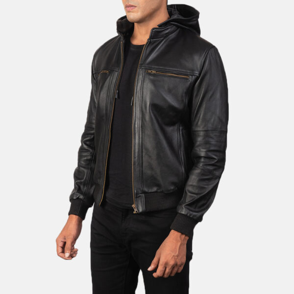 Bouncer Biz Black Leather Bomber Jacket - Image 3