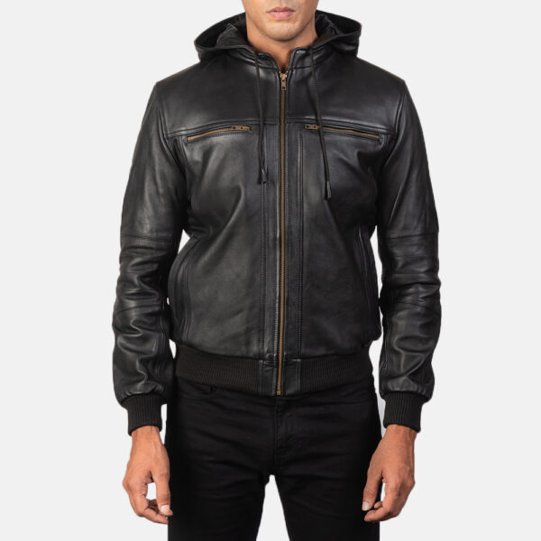 Bouncer Biz Black Leather Bomber Jacket - Image 5