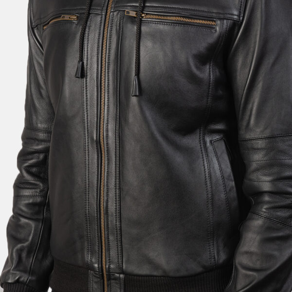 Bouncer Biz Black Leather Bomber Jacket - Image 6