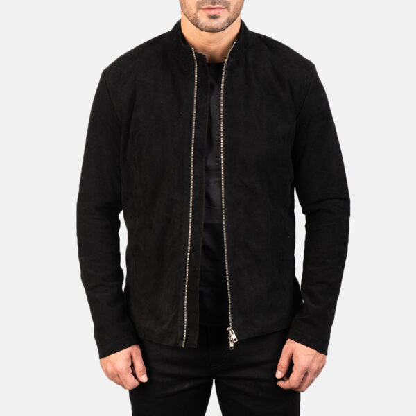 Charcoal Black Suede Biker Jacket - Image 2