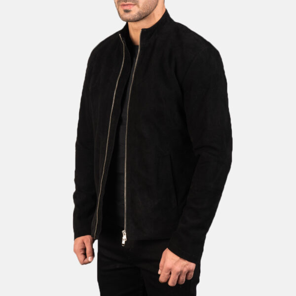 Charcoal Black Suede Biker Jacket - Image 3