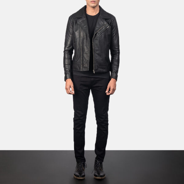 Danny Quilted Black Leather Biker Jacket - Image 2