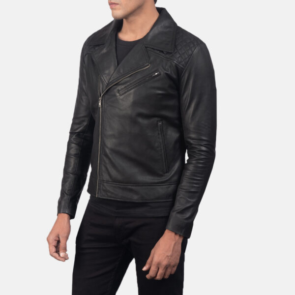 Danny Quilted Black Leather Biker Jacket - Image 6