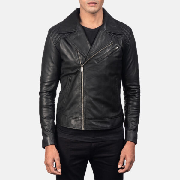 Danny Quilted Black Leather Biker Jacket - Image 5