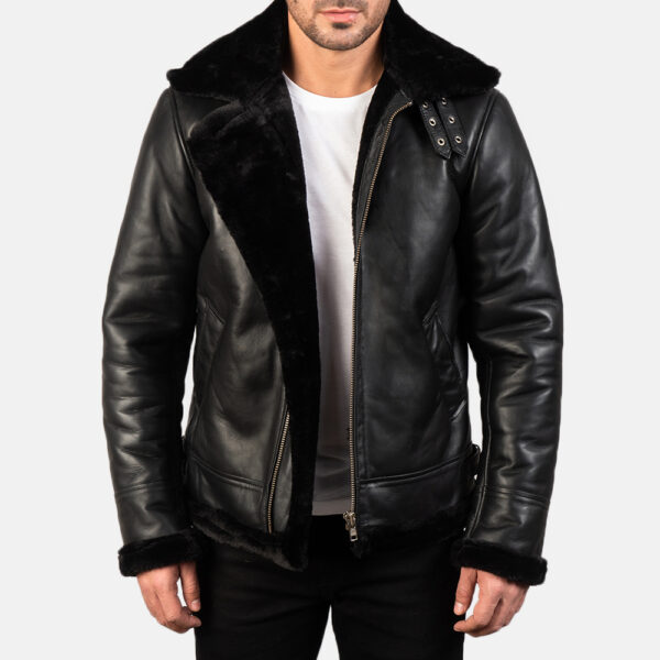 Francis B-3 Black Leather Bomber Jacket - Image 2