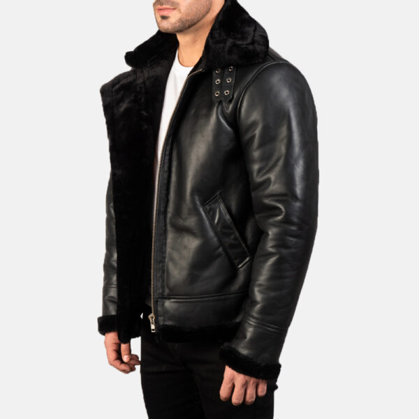 Francis B-3 Black Leather Bomber Jacket - Image 3