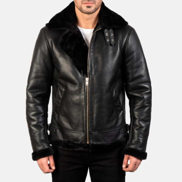 Francis B-3 Black Leather Bomber Jacket - Image 5